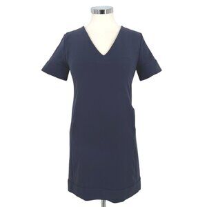 Theory V-Neck Banded Shift Dress Admiral Crepe Light Navy Blue Size 2